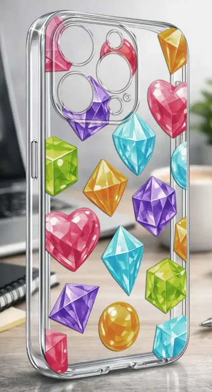 Przezroczyste modne etui z kolorowym nadrukiem diamentów do iPhone 15 Pro Max