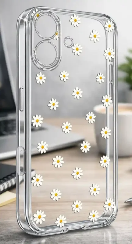 Przezroczyste modne etui ze stokrotkami do iPhone 17