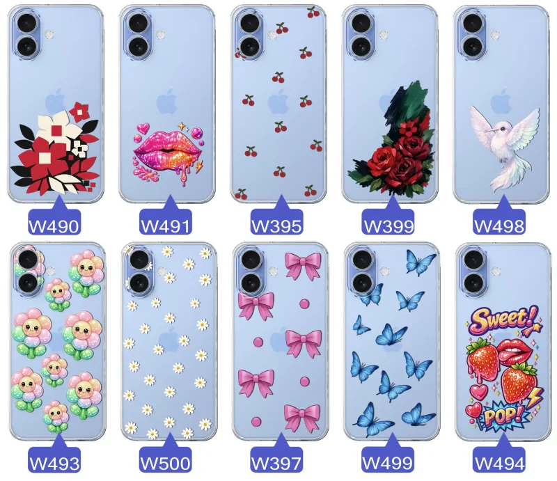 Kolekcja modnych etui z wzorami do iPhone 17 – kolorowe modne wzory z kokardkami, różami, motylami, ustami, wisienkami