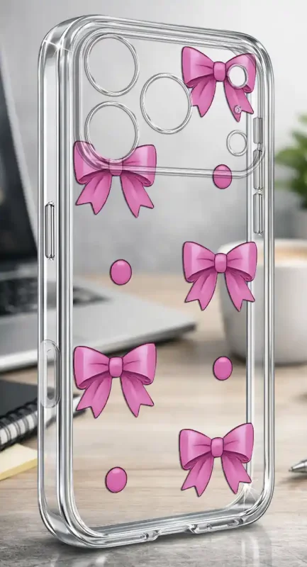 Przezroczyste modne etui z kolorowym nadrukiem kokardek do iPhone 17 Pro