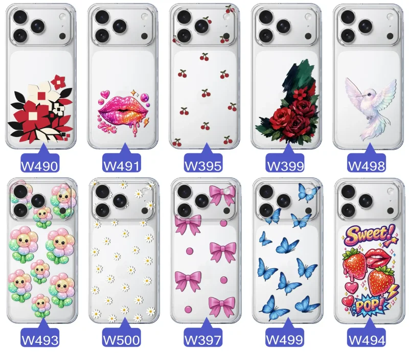 Kolekcja modnych etui z wzorami do iPhone 17 Pro – kolorowe modne wzory z kokardkami, różami, motylami, ustami, wisienkami
