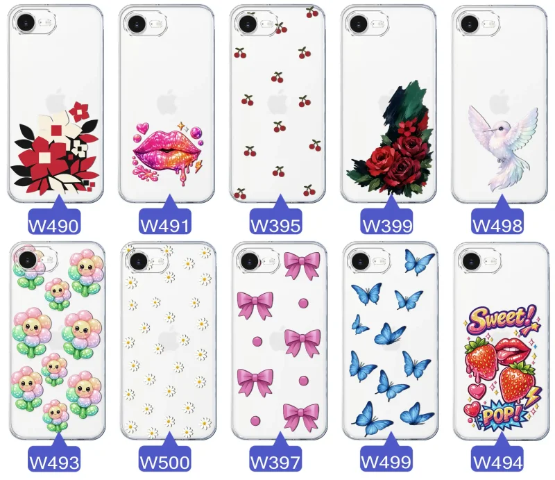 Kolekcja modnych etui z wzorami do iPhone 16e / 17e – kolorowe modne wzory z kokardkami, różami, motylami, ustami, wisienkami
