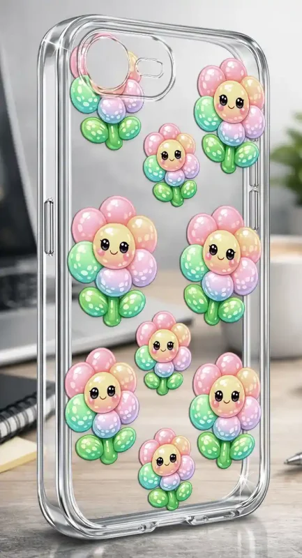 Przezroczyste modne etui z kwiatuszkami do iPhone 16e / 17e