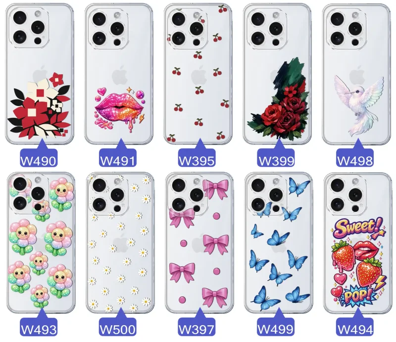 Kolekcja modnych etui z wzorami do iPhone 16 Pro – kolorowe motywy z kokardkami, różami, motylami, ustami, wisienkami