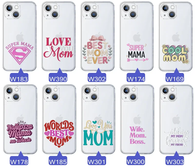 Kolekcja wzorów etui dla Mamy do iPhone 13 / 14: napisy Super Mama, Najlepsza Mama na świecie, best mom ever, cool mom, I love you mom