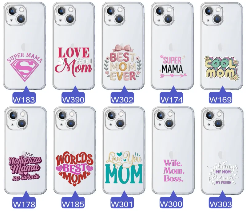 Kolekcja wzorów etui dla Mamy do iPhone 15: napisy Super Mama, Najlepsza Mama na świecie, best mom ever, cool mom, I love you mom