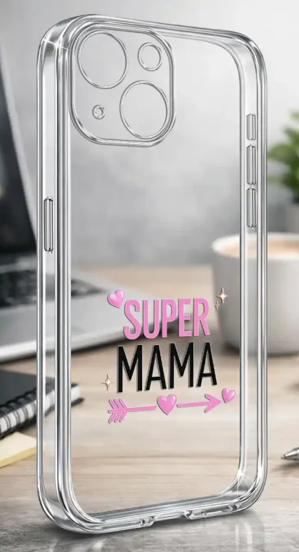 Etui na Dzień Matki do iPhone 15, bezbarwny case z nadrukiem Super Mama