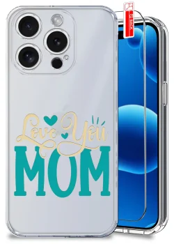 Etui do iPhone 15 Pro Max przezroczyste różne wzory dla Mamy ze szkłem