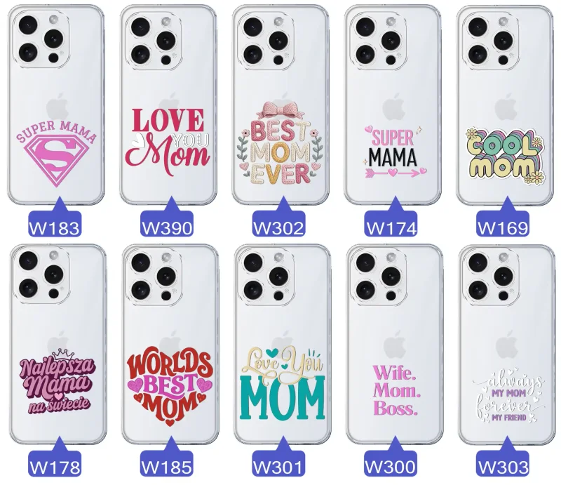 Kolekcja wzorów etui dla Mamy do iPhone 15 Pro Max: napisy Super Mama, Najlepsza Mama na świecie, best mom ever, cool mom, I love you mom