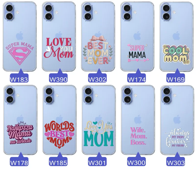 Kolekcja wzorów etui dla Mamy do iPhone 17: napisy Super Mama, Najlepsza Mama na świecie, best mom ever, cool mom, I love you mom