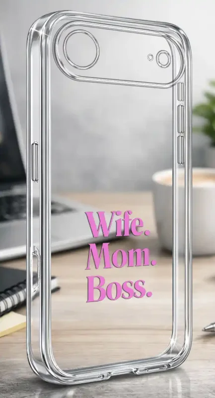 Etui na Dzień Matki do iPhone Air, bezbarwny case z kolorowym nadrukiem Wife. Mom. Boss.