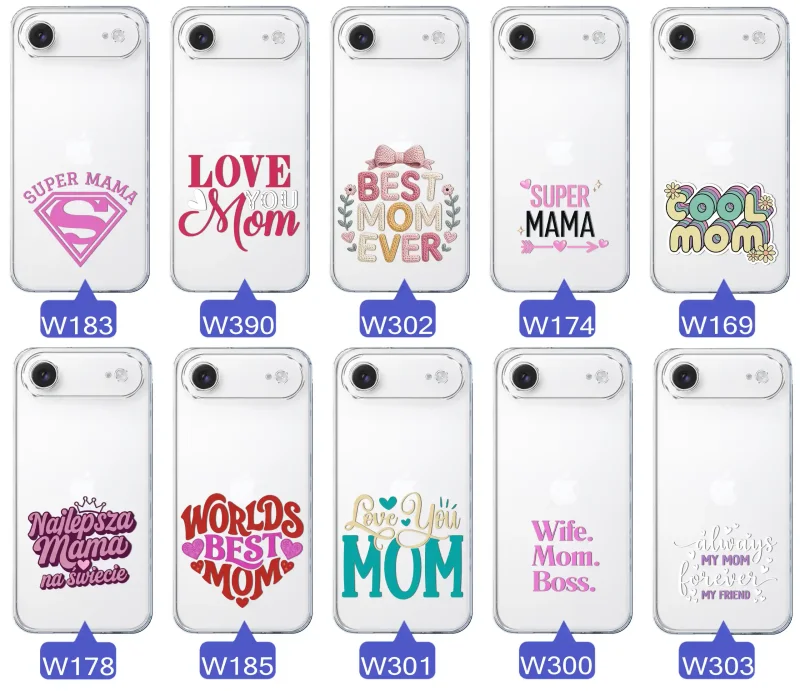 Kolekcja wzorów etui dla Mamy do iPhone Air: napisy Super Mama, Najlepsza Mama na świecie, best mom ever, cool mom, I love you mom