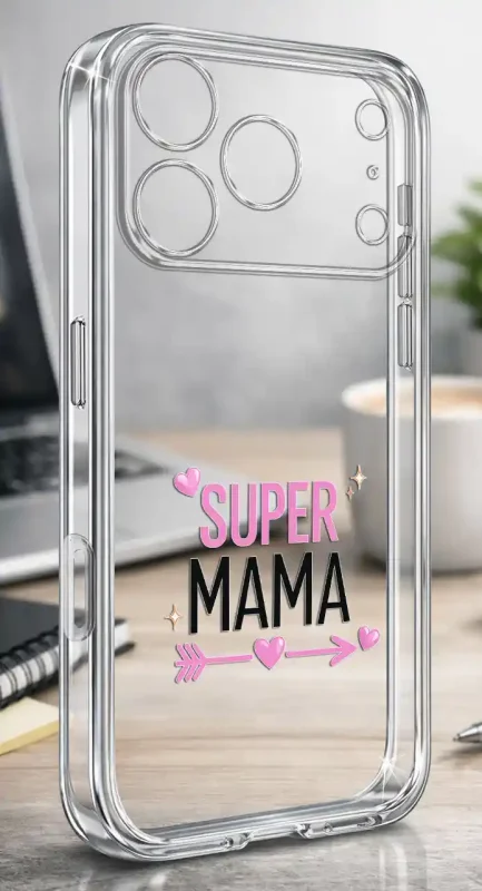 Etui na Dzień Matki do iPhone 17 Pro, bezbarwny case z nadrukiem Super Mama