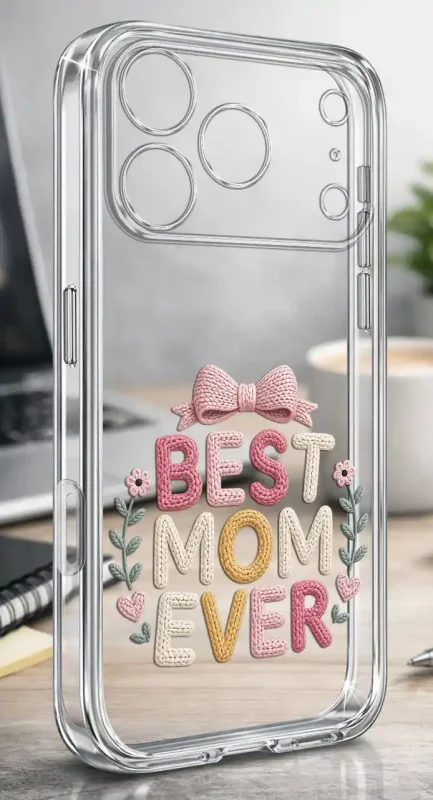 Etui na Dzień Matki do iPhone 17 Pro Max, bezbarwny case z kolorowym nadrukiem Best Mom Ever