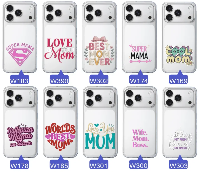 Kolekcja wzorów etui dla Mamy do iPhone 17 Pro Max: napisy Super Mama, Najlepsza Mama na świecie, best mom ever, cool mom, I love you mom