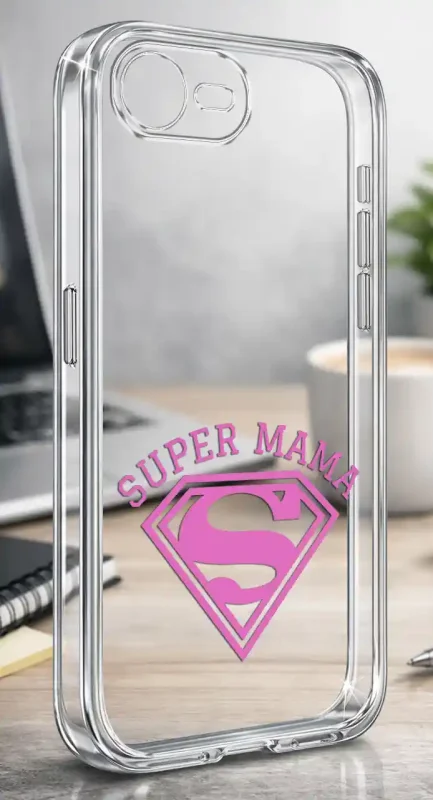 Etui na Dzień Matki do iPhone 16e / 17e, bezbarwny case z kolorowym nadrukiem Super Mama