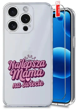 Etui do iPhone 16 Pro przezroczyste różne wzory dla Mamy ze szkłem
