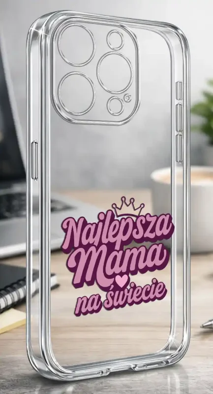 Etui na Dzień Matki do iPhone 16 Pro, bezbarwny case z różowym napisem Najlepsza Mama na świecie
