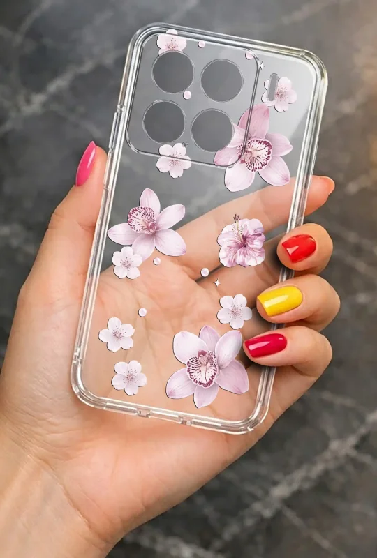 Modne etui do Xiaomi 15 ze stylowym wzorem kwiatuszków, trzymane w dłoni
