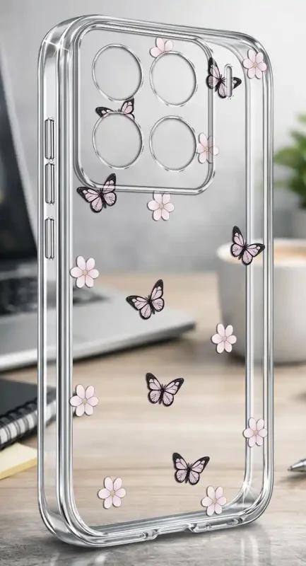 Przezroczyste modne etui z kolorowym nadrukiem kwiatków i motylków do Xiaomi 15 Pro