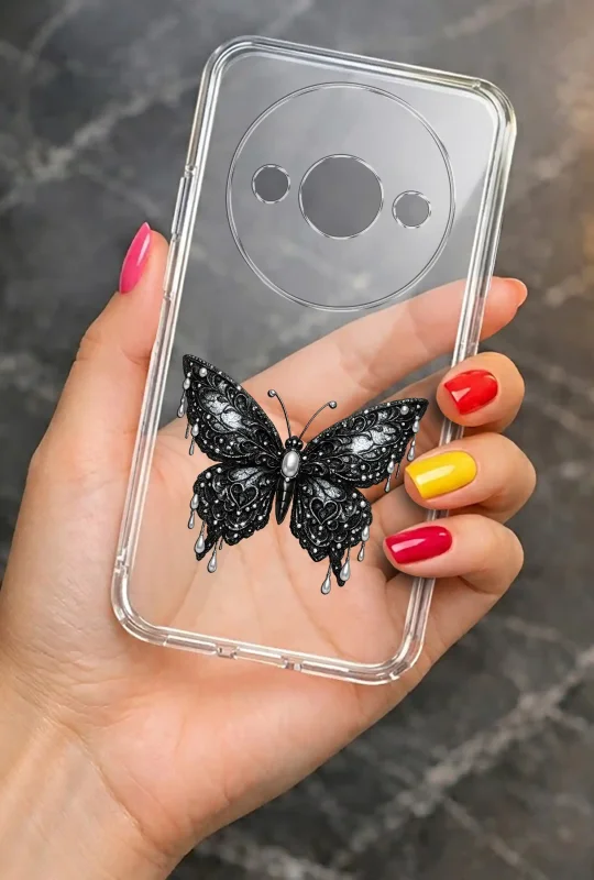 Modne etui do Xiaomi Redmi A3 4G ze stylowym wzorem motyla, trzymane w dłoni