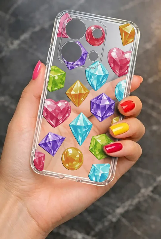 Modne etui do Xiaomi Redmi Note 13 4G ze stylowym wzorem kryształków, trzymane w dłoni
