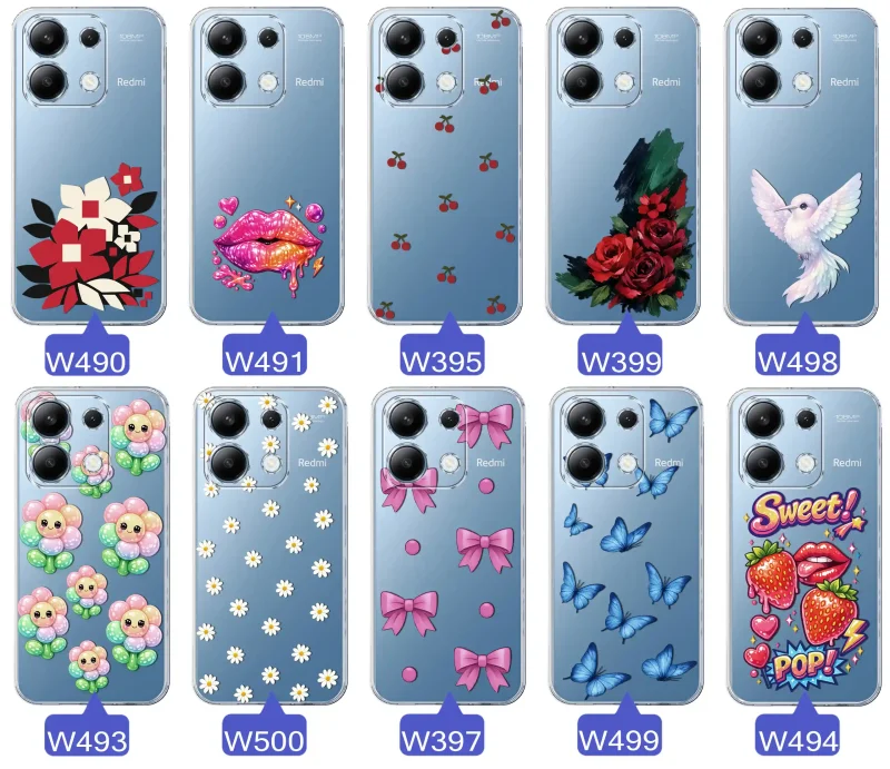 Kolekcja modnych etui z wzorami do Xiaomi Redmi Note 13 Pro 4G – kolorowe modne wzory z kokardkami, różami, motylami, ustami, wisienkami