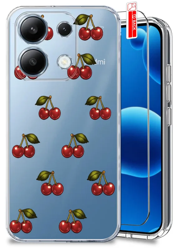 Przezroczyste etui do Xiaomi Redmi Note 13 Pro 4G z modnym wzorem wisienek i szkłem hartowanym w zestawie