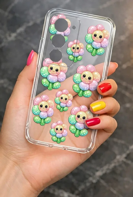 Modne etui do Xiaomi Redmi 15 4G / 5G ze stylowym wzorem pastelowych kwiatków, trzymane w dłoni