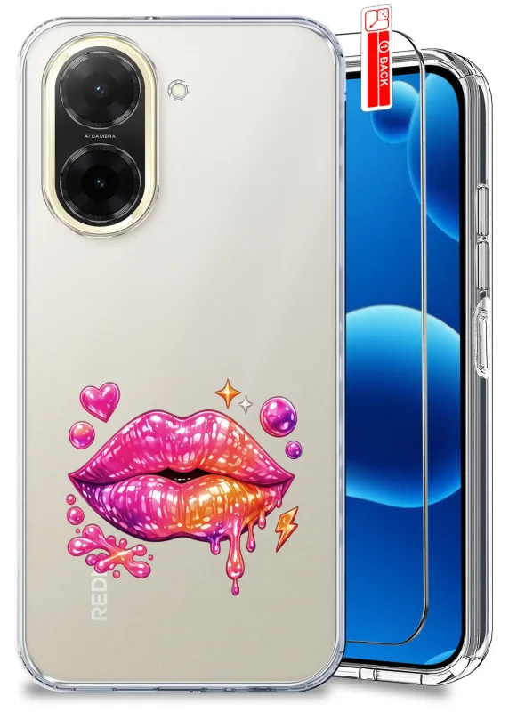 Przezroczyste etui z modnym wzorem do Xiaomi Redmi A5: stylowy nadruk ust, szkło hartowane w zestawie