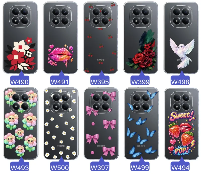 Kolekcja modnych etui z wzorami do Xiaomi Redmi Note 15 Pro 5G – kolorowe modne wzory z kokardkami, różami, motylami, ustami, wisienkami