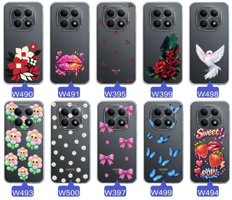 Kolekcja modnych wzorów etui do Xiaomi Redmi Note 15 5G – kolorowe modne wzory z kokardkami, różami, motylami, ustami, wisienkami
