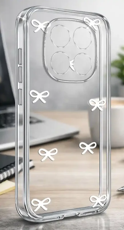 Przezroczyste modne etui z minimalistycznym nadrukiem białych kokardek do Xiaomi Redmi Note 15 5G
