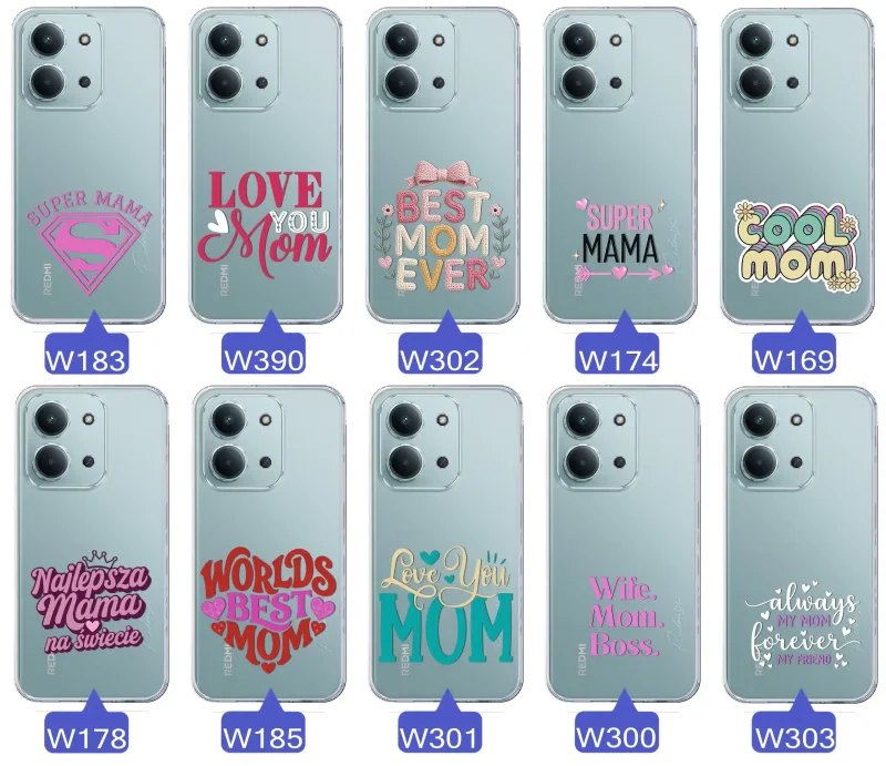 Kolekcja wzorów etui dla Mamy do Xiaomi Redmi 15C: napisy Super Mama, Najlepsza Mama na świecie, best mom ever, cool mom, I love you mom