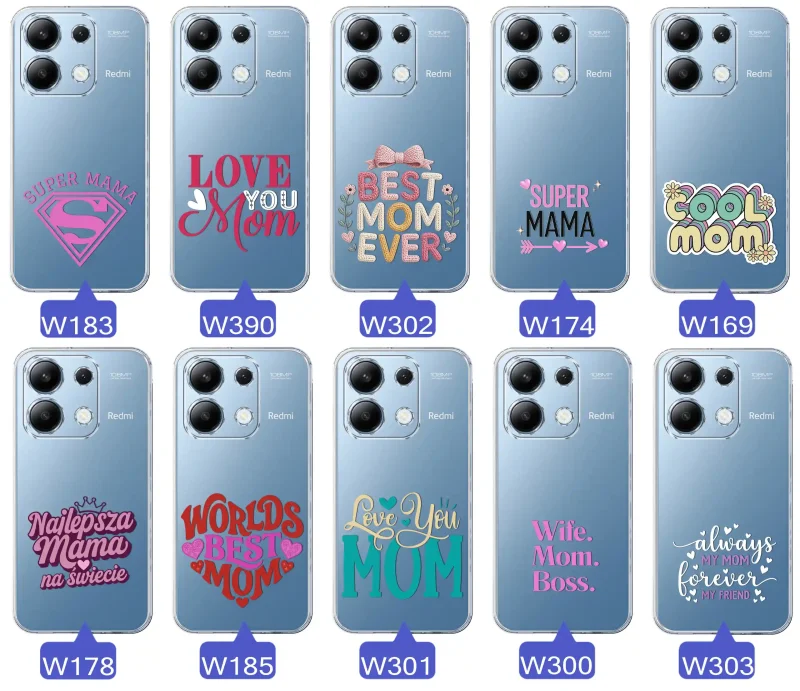Kolekcja wzorów etui dla Mamy do Xiaomi Redmi Note 13 Pro 4G: napisy Super Mama, Najlepsza Mama na świecie, best mom ever, cool mom, I love you mom