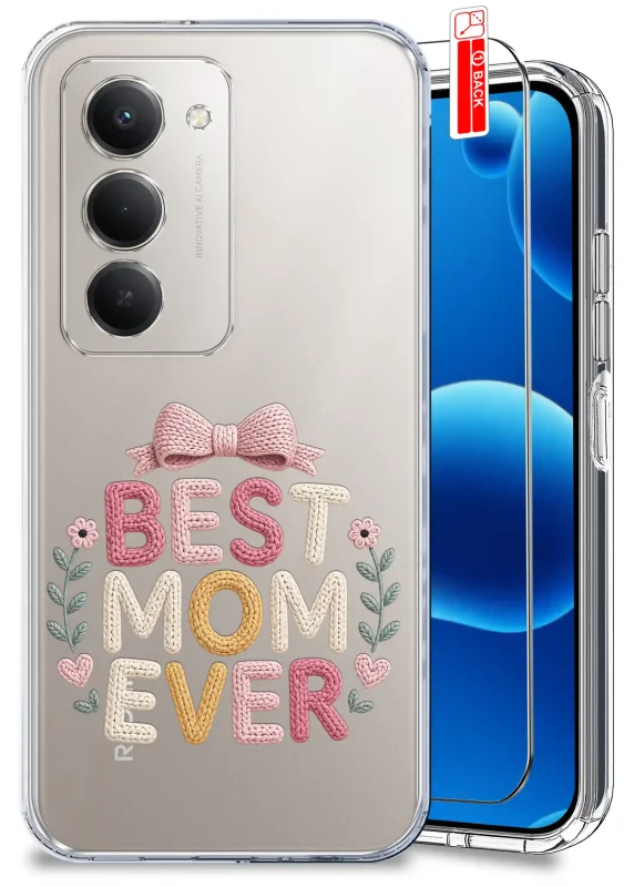 Etui dla Mamy do Xiaomi Redmi 15 4G / 5G przezroczyste z napisem Best Mom Ever oraz szkło hartowane w zestawie