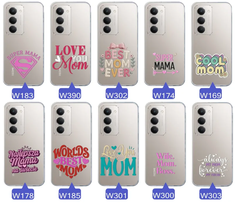 Kolekcja wzorów etui dla Mamy do Xiaomi Redmi 15 4G / 5G: napisy Super Mama, Najlepsza Mama na świecie, best mom ever, cool mom, I love you mom