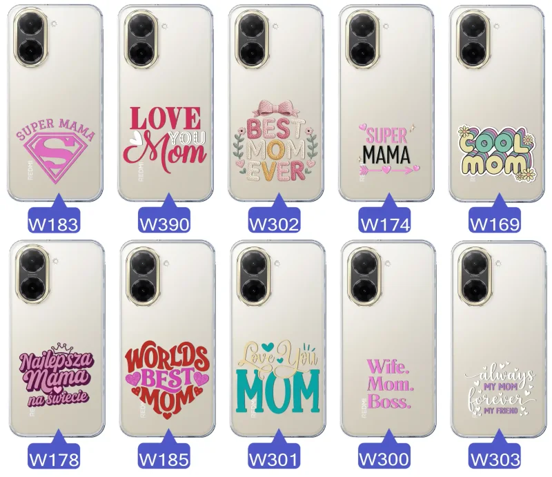 Kolekcja wzorów etui dla Mamy do Xiaomi Redmi A5: napisy Super Mama, Najlepsza Mama na świecie, best mom ever, cool mom, I love you mom