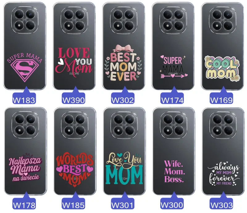 Kolekcja wzorów etui dla Mamy do Xiaomi Redmi Note 15 Pro+ Plus 5G: napisy Super Mama, Najlepsza Mama na świecie, best mom ever, cool mom, I love you mom