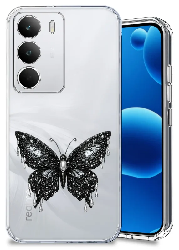 Przezroczyste etui do Realme C71 z modnym wzorem motyla oraz szkło hartowane w zestawie