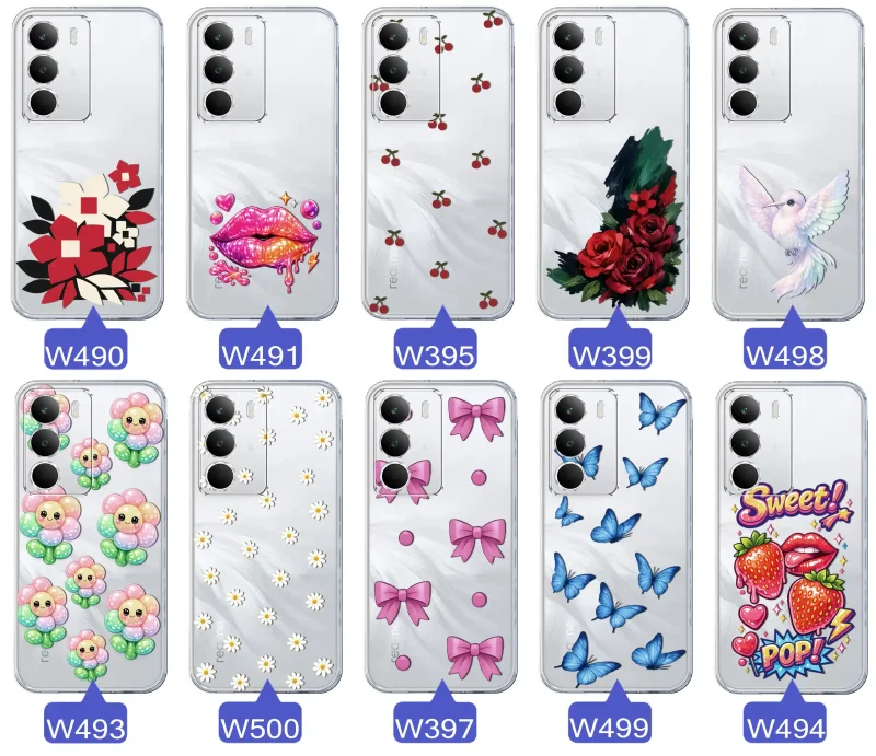 Kolekcja modnych etui z wzorami do Realme C71 – kolorowe modne wzory z kokardkami, różami, motylami, ustami, wisienkami