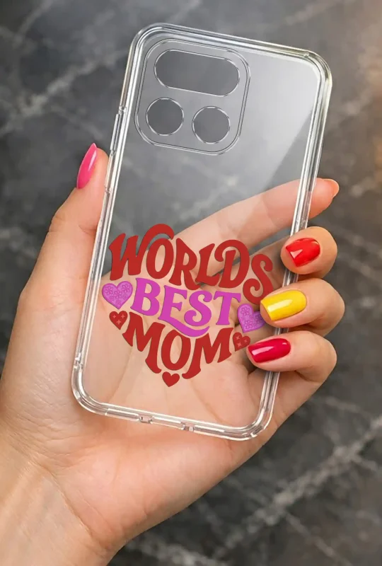 Transparentne etui na Dzień Mamy do Realme 16 Pro trzymane w dłoni, z trwałym nadrukiem Worlds Best Mom