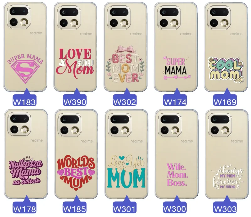 Kolekcja wzorów etui dla Mamy do Realme 16 Pro: napisy Super Mama, Najlepsza Mama na świecie, best mom ever, cool mom, I love you mom