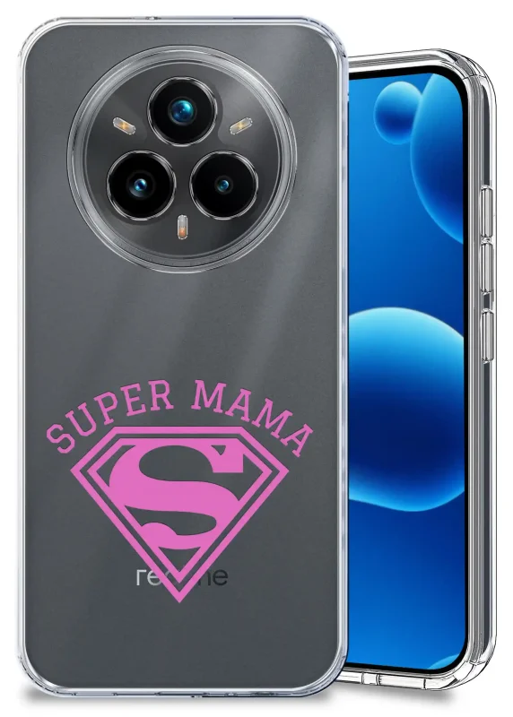 Etui dla Mamy do Realme 14 Pro+ Plus 5Gprzezroczyste z różowym napisem Super Mama