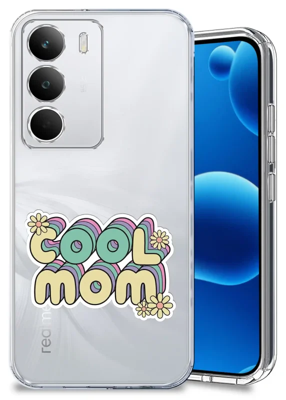Etui dla Mamy do Realme C71 przezroczyste z napisem COOL MOM oraz szkło hartowane w zestawie