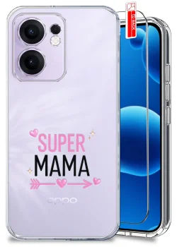 Etui do Oppo Reno 13 FS 5G / 13 F 5G przezroczyste różne wzory dla Mamy ze szkłem