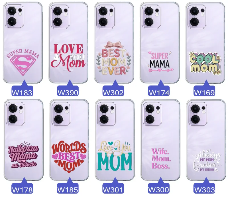 Kolekcja wzorów etui dla Mamy do Oppo Reno 13 FS 5G / 13 F 5G: napisy Super Mama, Najlepsza Mama na świecie, best mom ever, cool mom, I love you mom