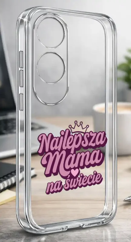 Etui na Dzień Matki do Oppo A60 4G, bezbarwny case z różowym napisem Najlepsza Mama na świecie
