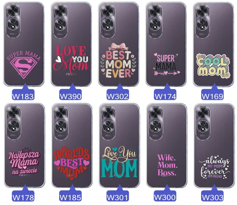 Kolekcja wzorów etui dla Mamy do Oppo A60 4G: napisy Super Mama, Najlepsza Mama na świecie, best mom ever, cool mom, I love you mom