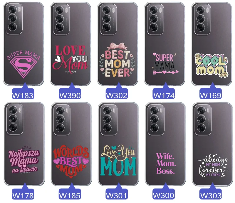 Kolekcja wzorów etui dla Mamy do Oppo Reno 12 5G: napisy Super Mama, Najlepsza Mama na świecie, best mom ever, cool mom, I love you mom